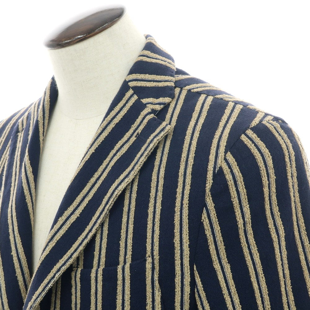 【中古】ジョン シープ John Sheep ジャージーコットン ストライプ カジュアルジャケット ネイビーxベージュ【 52 】【 状態ランクB 】【 メンズ 】