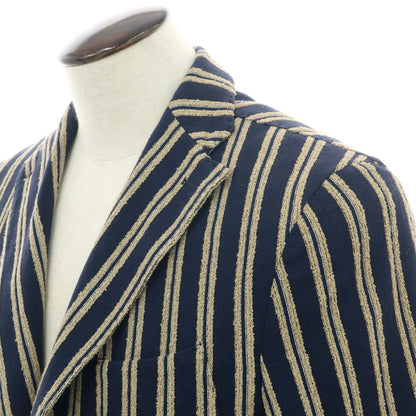 【中古】ジョン シープ John Sheep ジャージーコットン ストライプ カジュアルジャケット ネイビーxベージュ【 52 】【 状態ランクB 】【 メンズ 】