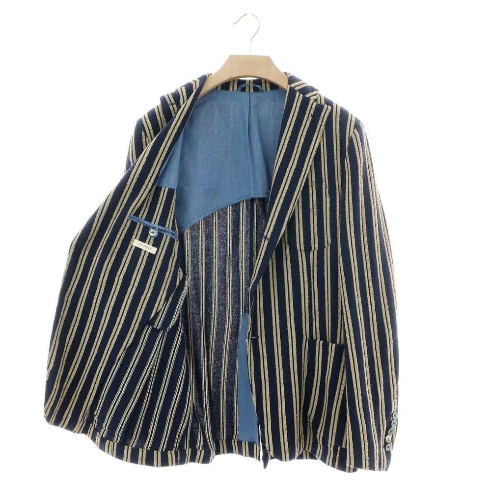 【中古】ジョン シープ John Sheep ジャージーコットン ストライプ カジュアルジャケット ネイビーxベージュ【 52 】【 状態ランクB 】【 メンズ 】