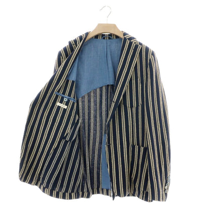 【中古】ジョン シープ John Sheep ジャージーコットン ストライプ カジュアルジャケット ネイビーxベージュ【 52 】【 状態ランクB 】【 メンズ 】