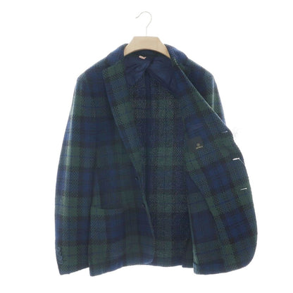 【中古】サンタニエッロ SANTANIELLO コットンウール チェック カジュアルジャケット ネイビーxグリーン【 52 】【 状態ランクB 】【 メンズ 】