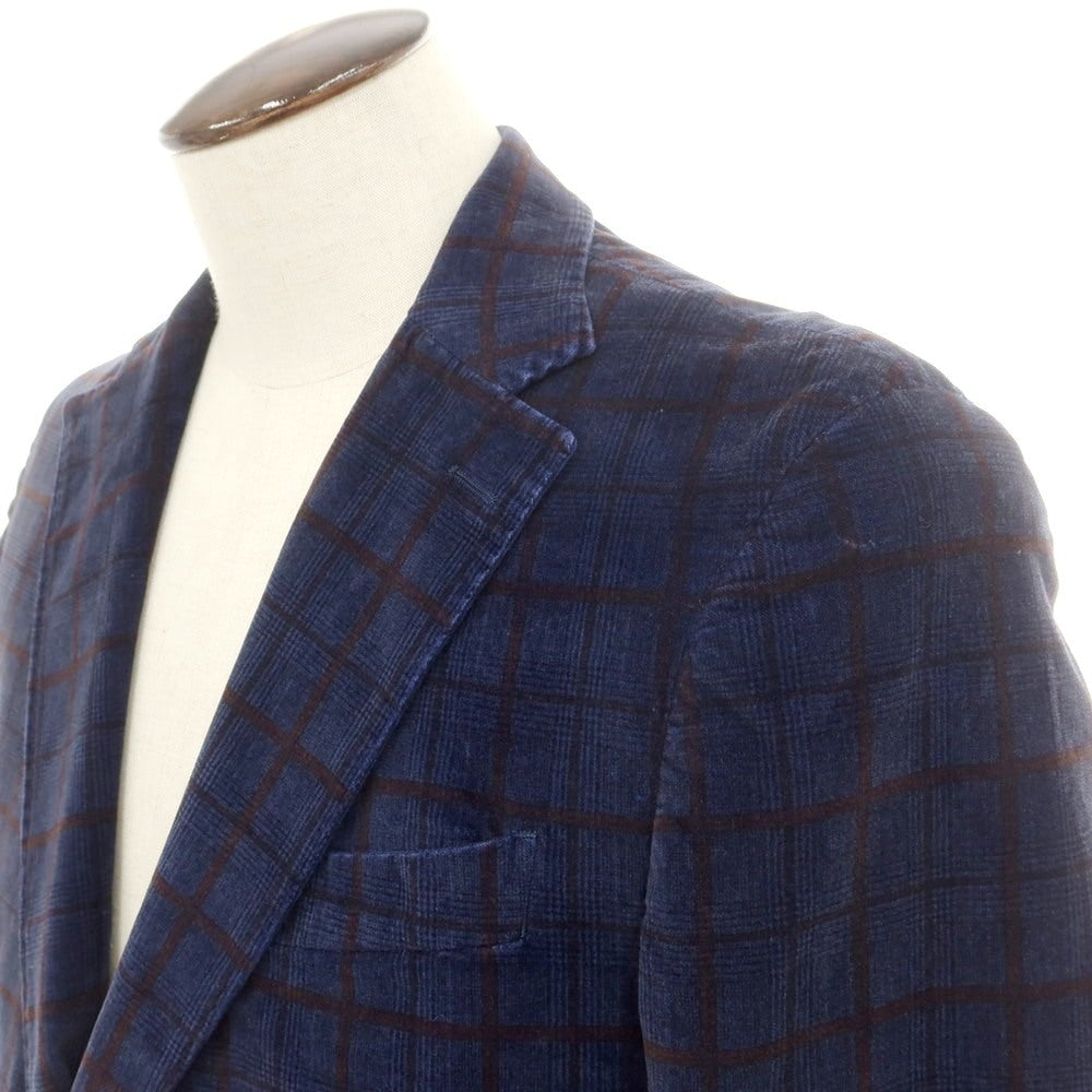 【中古】サンタニエッロ SANTANIELLO ストレッチ コットン チェック 2B カジュアルジャケット ネイビーxブラウン【 52 】【 状態ランクB 】【 メンズ 】