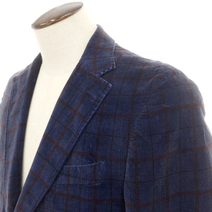 【中古】サンタニエッロ SANTANIELLO ストレッチ コットン チェック 2B カジュアルジャケット ネイビーxブラウン【 52 】【 状態ランクB 】【 メンズ 】