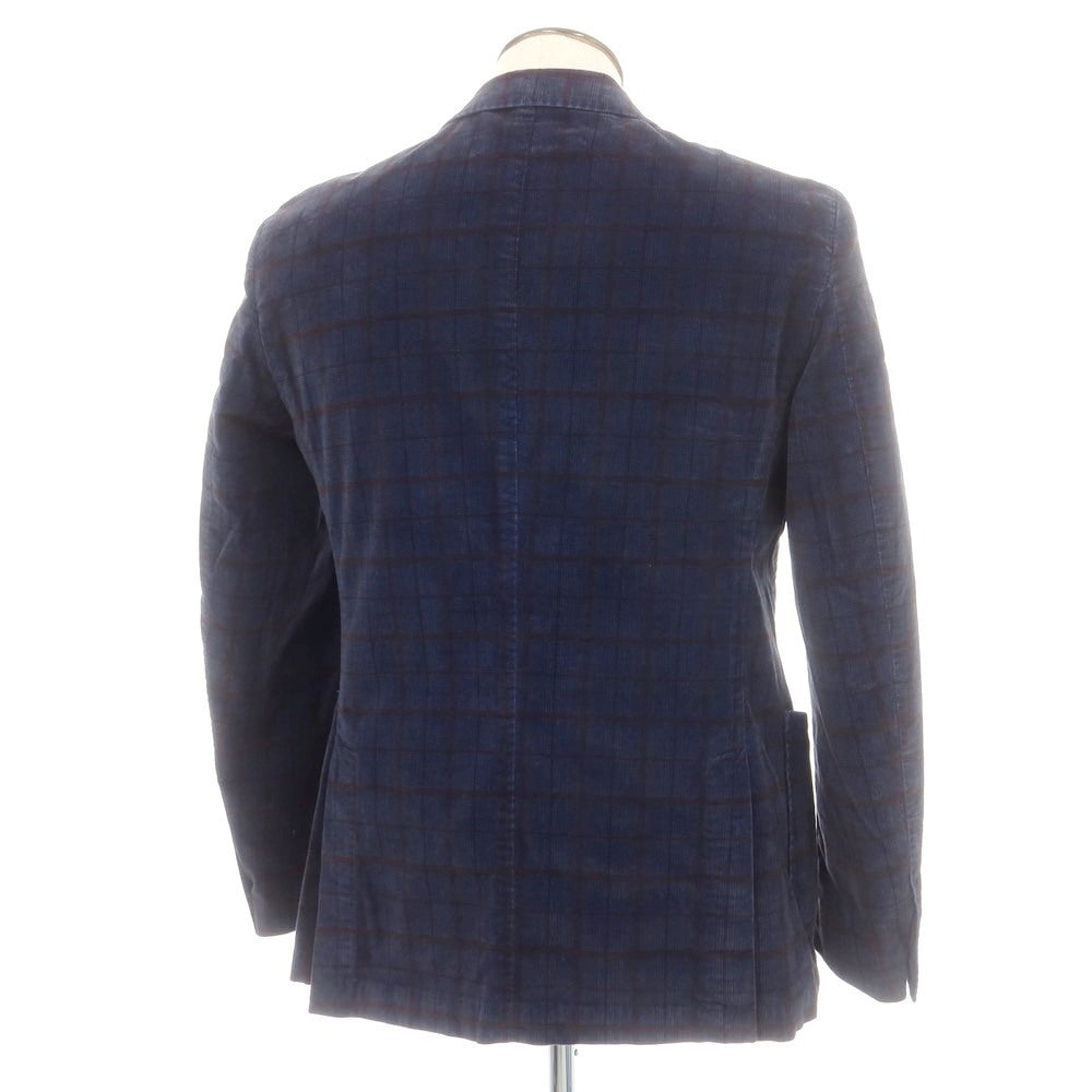 【中古】サンタニエッロ SANTANIELLO ストレッチ コットン チェック 2B カジュアルジャケット ネイビーxブラウン【 52 】【 状態ランクB 】【 メンズ 】