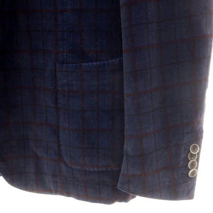 【中古】サンタニエッロ SANTANIELLO ストレッチ コットン チェック 2B カジュアルジャケット ネイビーxブラウン【 52 】【 状態ランクB 】【 メンズ 】