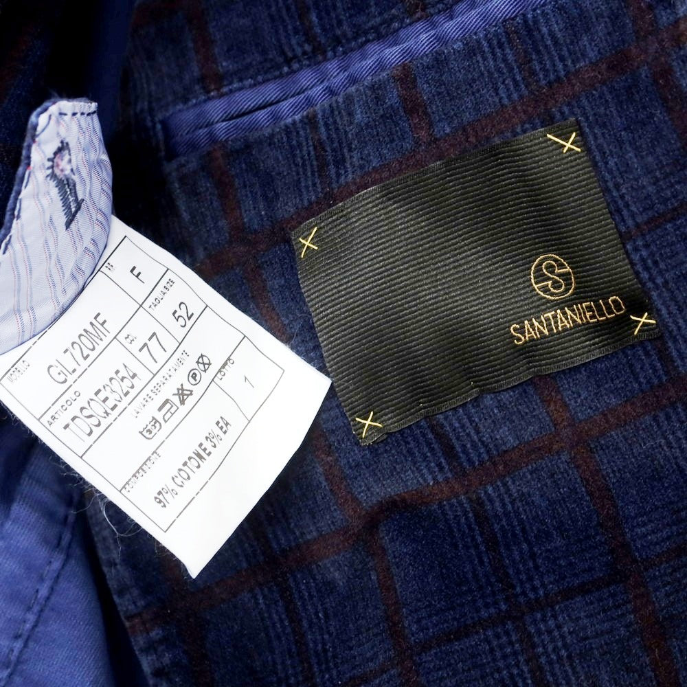【中古】サンタニエッロ SANTANIELLO ストレッチ コットン チェック 2B カジュアルジャケット ネイビーxブラウン【 52 】【 状態ランクB 】【 メンズ 】