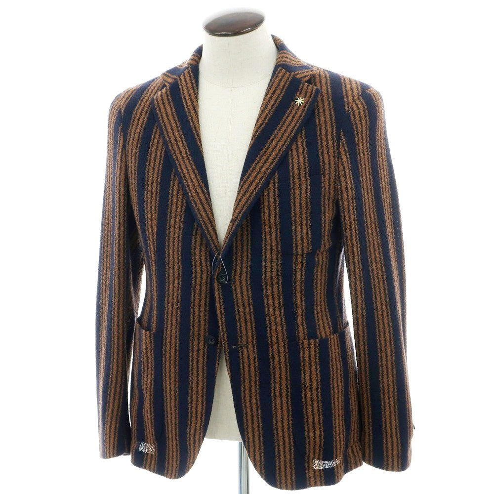 【中古】マニュエル リッツ MANUEL RITZ コットンポリエステルジャージー ストライプ ジャケット ネイビーxオレンジブラウン【 52 】【 状態ランクB 】【 メンズ 】