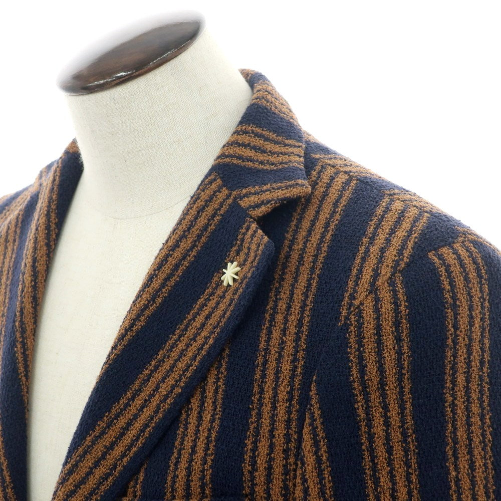 【中古】マニュエル リッツ MANUEL RITZ コットンポリエステルジャージー ストライプ ジャケット ネイビーxオレンジブラウン【 52 】【 状態ランクB 】【 メンズ 】