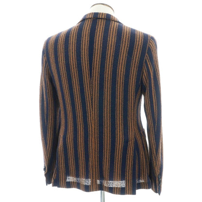 【中古】マニュエル リッツ MANUEL RITZ コットンポリエステルジャージー ストライプ ジャケット ネイビーxオレンジブラウン【 52 】【 状態ランクB 】【 メンズ 】