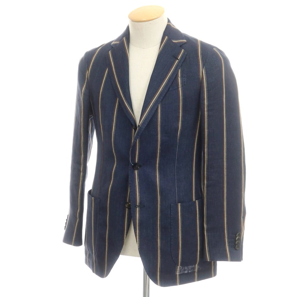 【中古】ラルディーニ LARDINI リネン ストライプ テーラードジャケット ネイビーxベージュ【サイズ44】【 状態ランクB 】【 メンズ 】 [EPD]