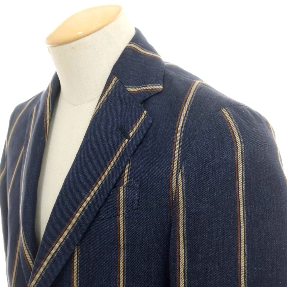 【中古】ラルディーニ LARDINI リネン ストライプ テーラードジャケット ネイビーxベージュ【サイズ44】【 状態ランクB 】【 メンズ 】 [EPD]