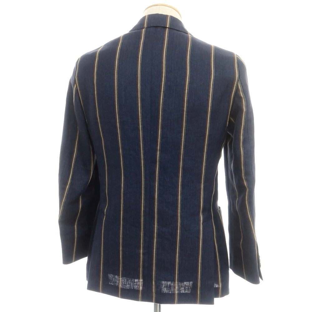 【中古】ラルディーニ LARDINI リネン ストライプ テーラードジャケット ネイビーxベージュ【 44 】【 状態ランクB 】【 メンズ 】