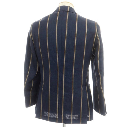 【中古】ラルディーニ LARDINI リネン ストライプ テーラードジャケット ネイビーxベージュ【 44 】【 状態ランクB 】【 メンズ 】