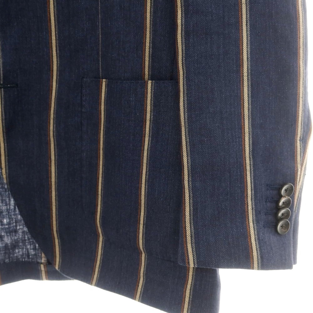 【中古】ラルディーニ LARDINI リネン ストライプ テーラードジャケット ネイビーxベージュ【サイズ44】【 状態ランクB 】【 メンズ 】 [EPD]