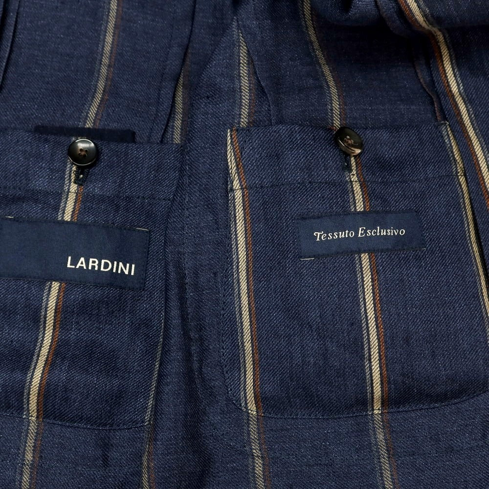 【中古】ラルディーニ LARDINI リネン ストライプ テーラードジャケット ネイビーxベージュ【サイズ44】【 状態ランクB 】【 メンズ 】 [EPD]