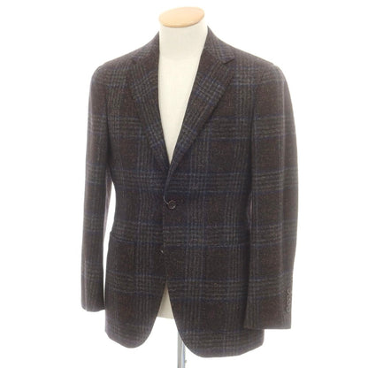 【中古】ビームスエフ BEAMS F ウールシルクリネン チェック 3B テーラードジャケット ブラウンxネイビー【 44 】【 状態ランクB 】【 メンズ 】