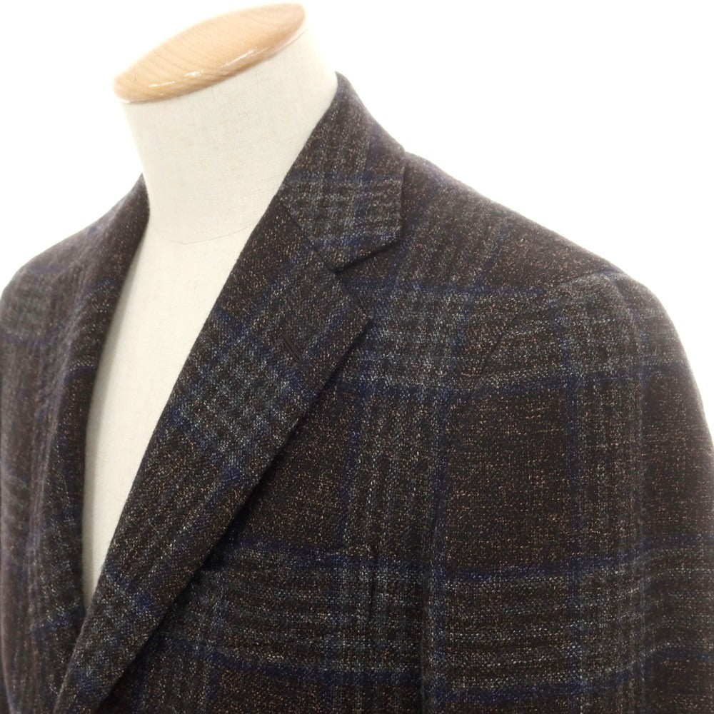 【中古】ビームスエフ BEAMS F ウールシルクリネン チェック 3B テーラードジャケット ブラウンxネイビー【 44 】【 状態ランクB 】【 メンズ 】
