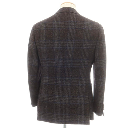 【中古】ビームスエフ BEAMS F ウールシルクリネン チェック 3B テーラードジャケット ブラウンxネイビー【 44 】【 状態ランクB 】【 メンズ 】