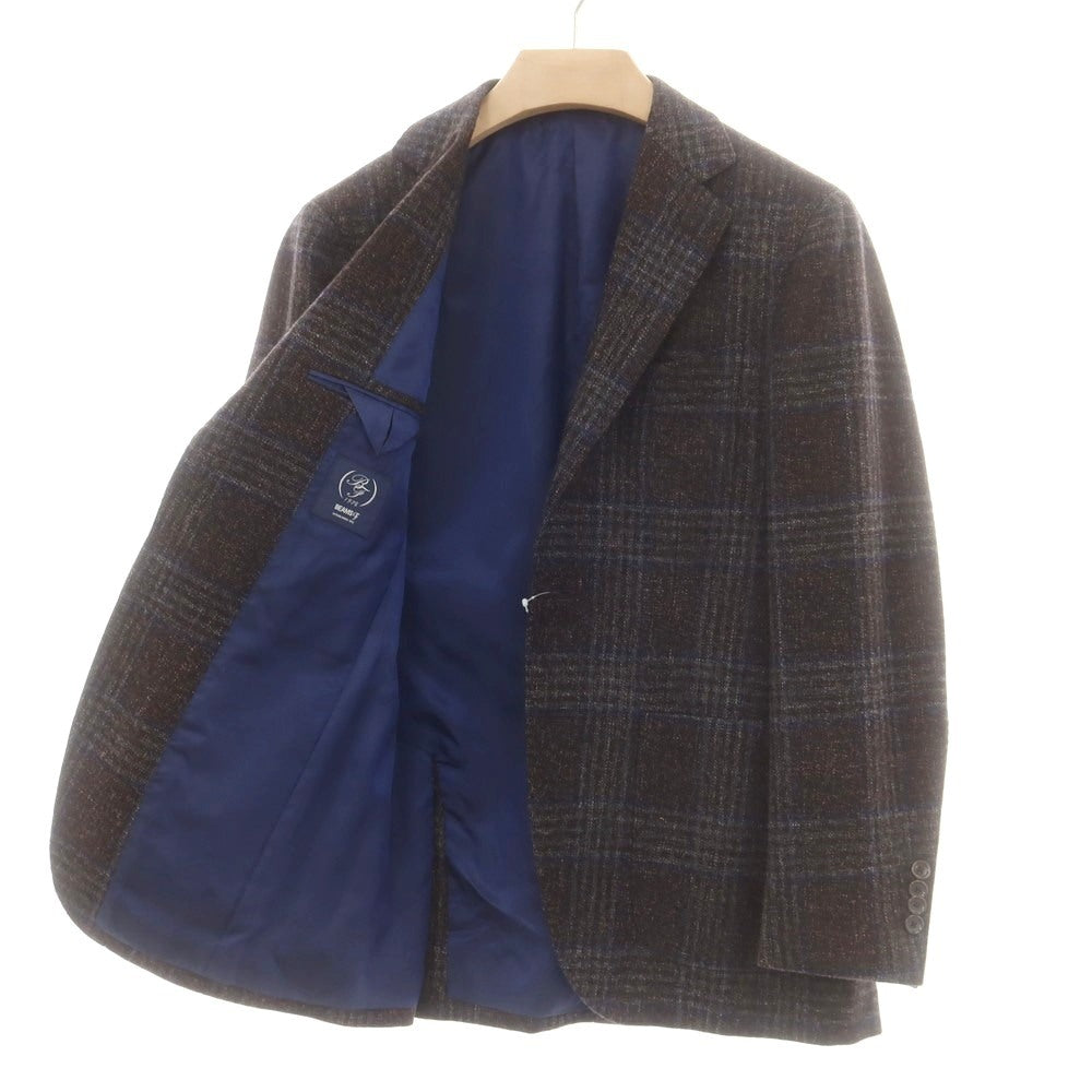 【中古】ビームスエフ BEAMS F ウールシルクリネン チェック 3B テーラードジャケット ブラウンxネイビー【 44 】【 状態ランクB 】【 メンズ 】