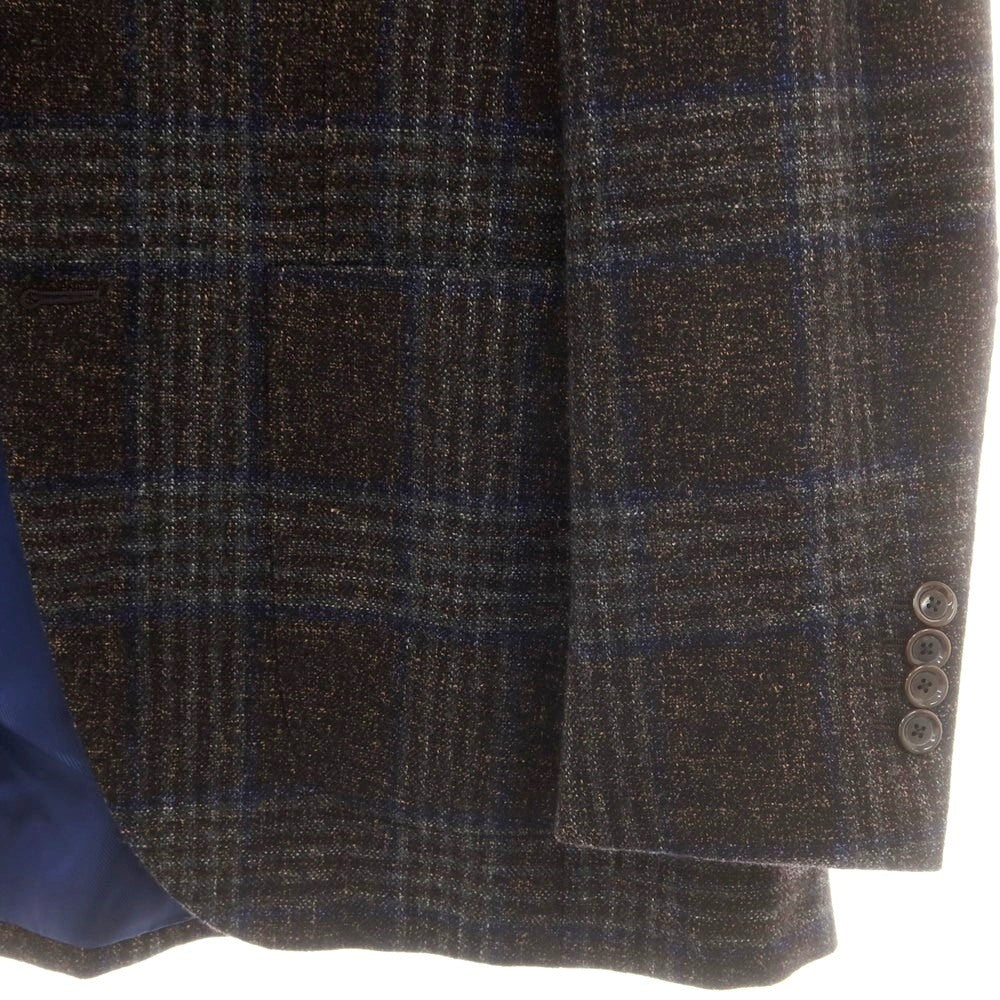 【中古】ビームスエフ BEAMS F ウールシルクリネン チェック 3B テーラードジャケット ブラウンxネイビー【 44 】【 状態ランクB 】【 メンズ 】