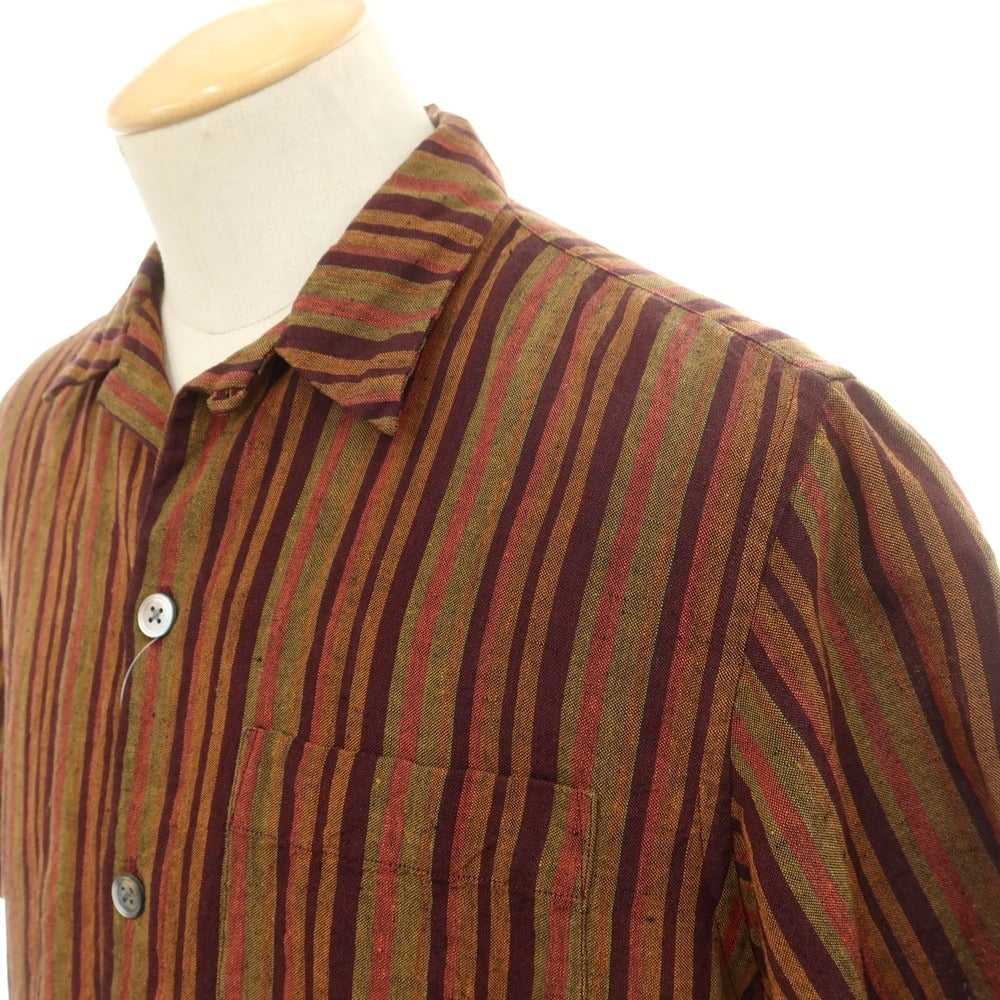 【中古】ポールスミスコレクション PAUL SMITH COLLECTION リネン ストライプ オープンカラー 半袖シャツ ブラウン系xパープル【 S 】【 状態ランクB 】【 メンズ 】