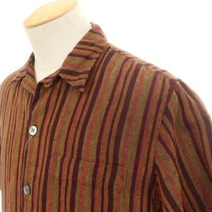【中古】ポールスミスコレクション PAUL SMITH COLLECTION リネン ストライプ オープンカラー 半袖シャツ ブラウン系xパープル【 S 】【 状態ランクB 】【 メンズ 】
