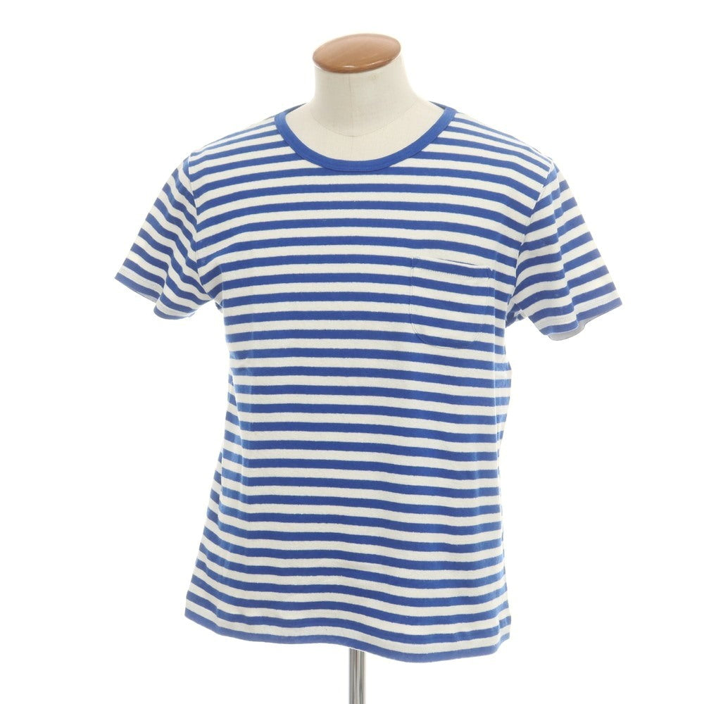 【中古】ルトロワ Letroyes コットン系 ボーダー クルーネック 半袖 ポケットTシャツ ブルーxホワイト【 M 】【 状態ランクA 】【 メンズ 】