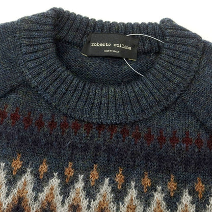 【中古】ロベルトコリーナ ROBERTO COLLINA ウールモヘヤナイロン ノルディック柄 クルーネック プルオーバーニット グレーネイビー【 46 】【 状態ランクB 】【 メンズ 】
