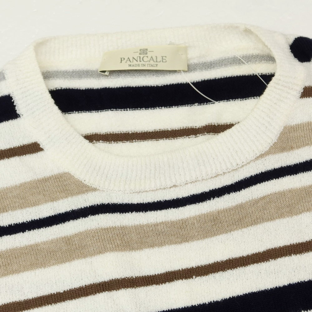 【中古】パニカーレ PANICALE コットンナイロン ボーダー クルーネック プルオーバーニット ホワイトxベージュ【サイズ46】【 状態ランクC 】【 メンズ 】[EPD]