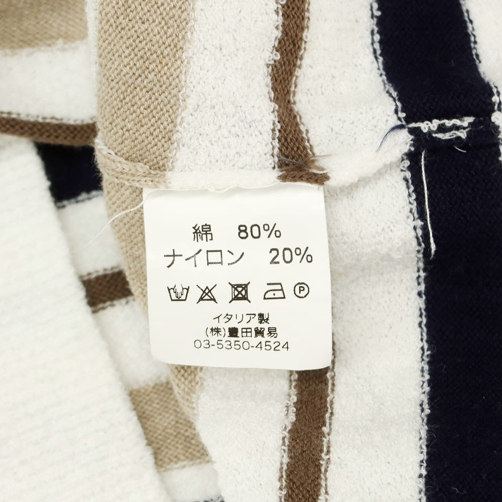 【中古】パニカーレ PANICALE コットンナイロン ボーダー クルーネック プルオーバーニット ホワイトxベージュ【サイズ46】【 状態ランクC 】【 メンズ 】[EPD]