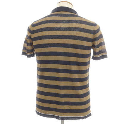 【中古】ロベルトコリーナ ROBERTO COLLINA リネンナイロン ボーダー 半袖 ポロニット ネイビーxカーキ【 46 】【 状態ランクB 】【 メンズ 】