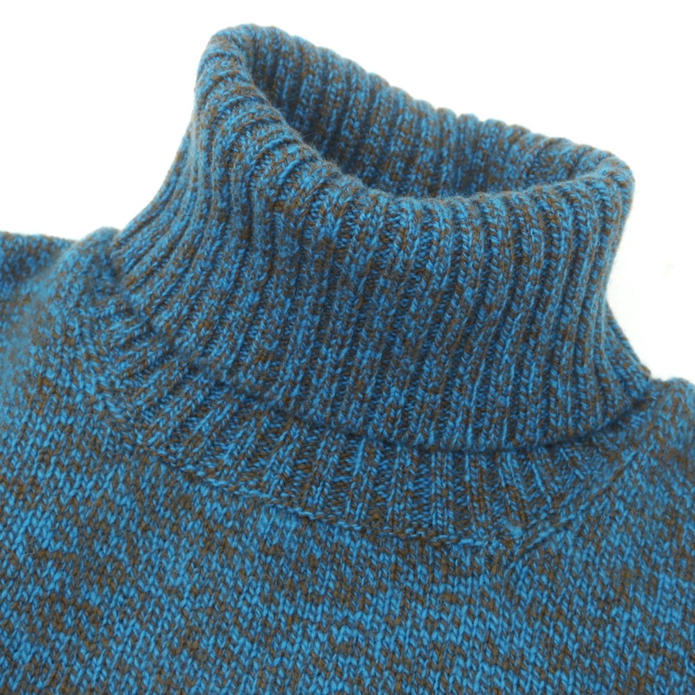 【中古】ドルモア DRUMOHR ウール タートルネック プルオーバーニット ライトブルーxブラウン【 48 】【 状態ランクA 】【 メンズ 】