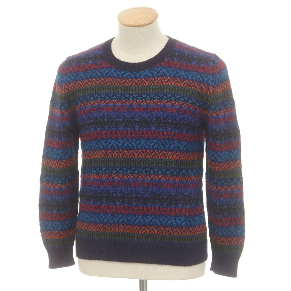 【中古】ラファモリーナ RAffa MOLINA アルパカ クルーネック プルオーバーニット ネイビーxマルチカラー【 S 】【 状態ランクB 】【 メンズ 】