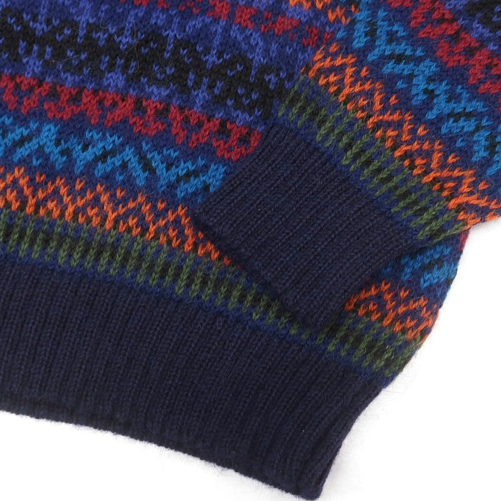 【中古】ラファモリーナ RAffa MOLINA アルパカ クルーネック プルオーバーニット ネイビーxマルチカラー【 S 】【 状態ランクB 】【 メンズ 】