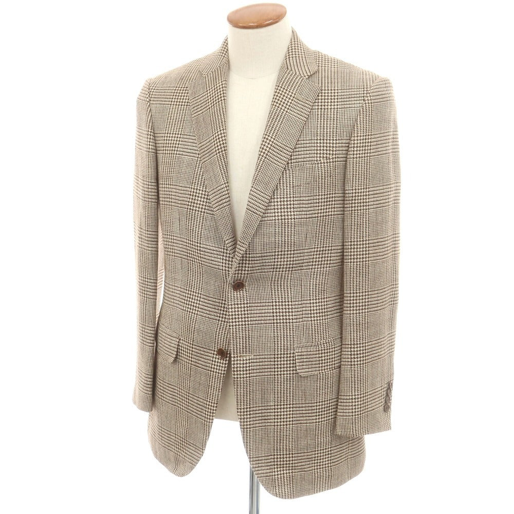【中古】アタイア ATTIRE シルクリネンウール チェック 2B テーラードジャケット ベージュxブラウン【 46 】【 状態ランクC 】【 メンズ 】