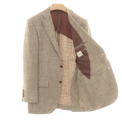 【中古】アタイア ATTIRE シルクリネンウール チェック 2B テーラードジャケット ベージュxブラウン【 46 】【 状態ランクC 】【 メンズ 】