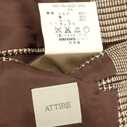 【中古】アタイア ATTIRE シルクリネンウール チェック 2B テーラードジャケット ベージュxブラウン【 46 】【 状態ランクC 】【 メンズ 】