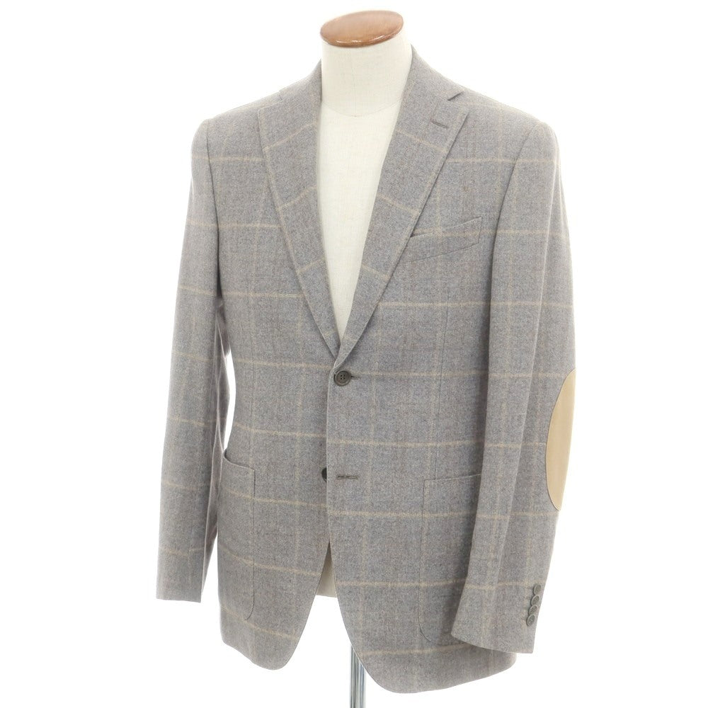 【中古】スクデリ SCUDERI コットンウールカシミヤ チェック 2B テーラードジャケット グレー【 48 】【 状態ランクC 】【 メンズ 】
