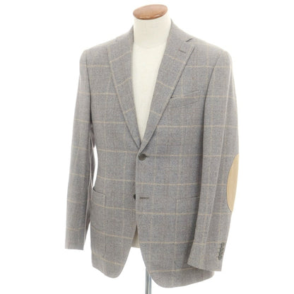 【中古】スクデリ SCUDERI コットンウールカシミヤ チェック 2B テーラードジャケット グレー【 48 】【 状態ランクC 】【 メンズ 】