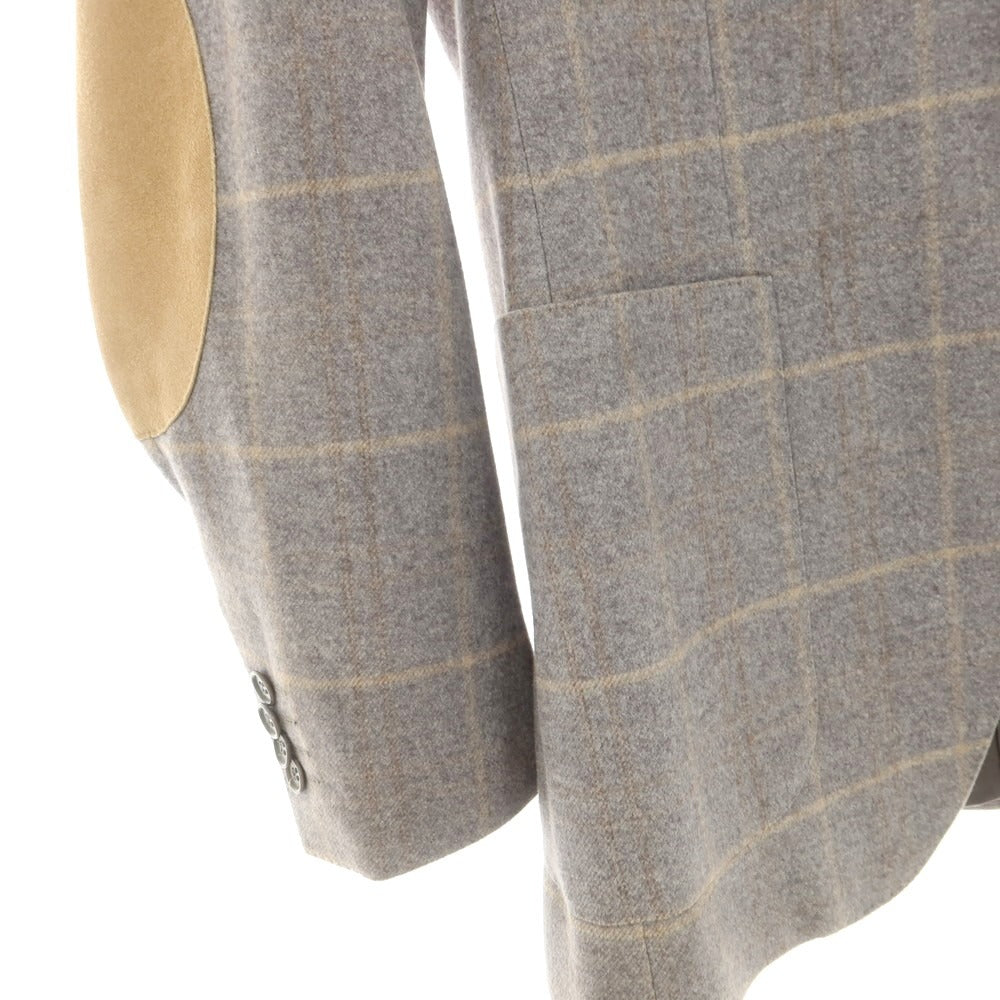 【中古】スクデリ SCUDERI コットンウールカシミヤ チェック 2B テーラードジャケット グレー【 48 】【 状態ランクC 】【 メンズ 】