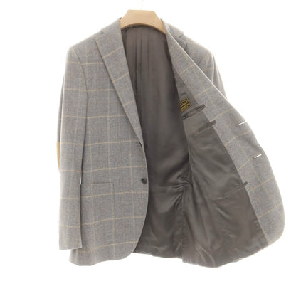 【中古】スクデリ SCUDERI コットンウールカシミヤ チェック 2B テーラードジャケット グレー【 48 】【 状態ランクC 】【 メンズ 】
