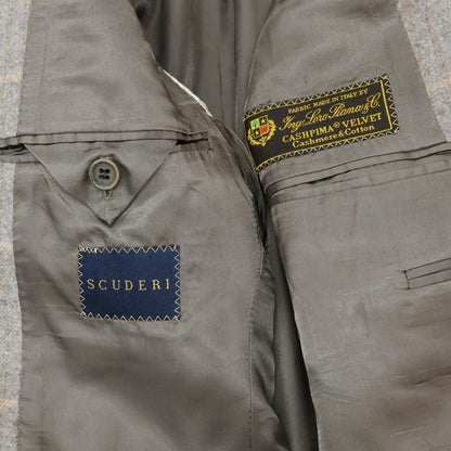 【中古】スクデリ SCUDERI コットンウールカシミヤ チェック 2B テーラードジャケット グレー【 48 】【 状態ランクC 】【 メンズ 】