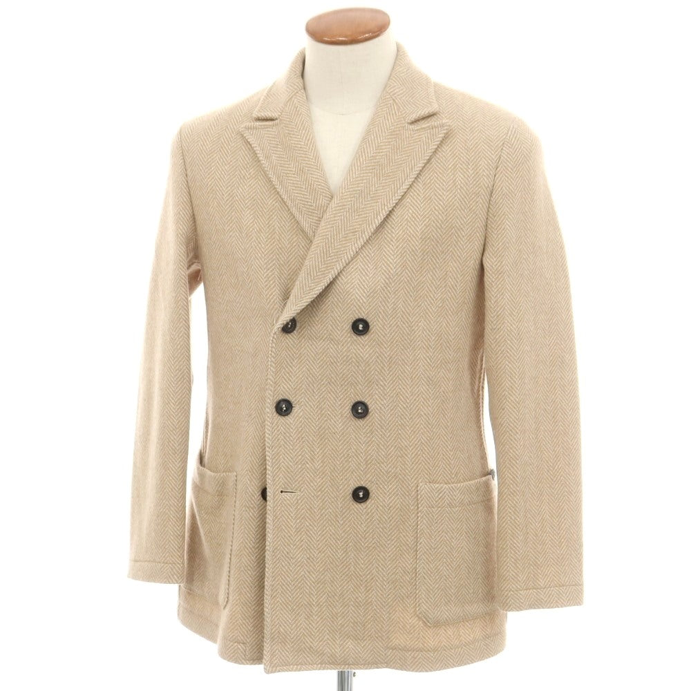 【中古】ティージャケット T-JACKET ウールナイロン ヘリンボーン織り ダブル6B カジュアルジャケット ベージュxホワイト【 M 】【 状態ランクB 】【 メンズ 】