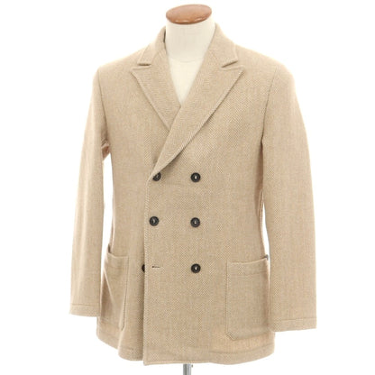 【中古】ティージャケット T-JACKET ウールナイロン ヘリンボーン織り ダブル6B カジュアルジャケット ベージュxホワイト【 M 】【 状態ランクB 】【 メンズ 】