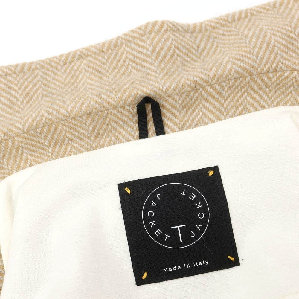 【中古】ティージャケット T-JACKET ウールナイロン ヘリンボーン織り ダブル6B カジュアルジャケット ベージュxホワイト【 M 】【 状態ランクB 】【 メンズ 】