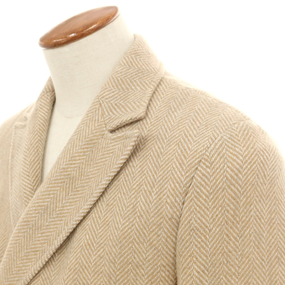 【中古】ティージャケット T-JACKET ウールナイロン ヘリンボーン織り ダブル6B カジュアルジャケット ベージュxホワイト【 M 】【 状態ランクB 】【 メンズ 】