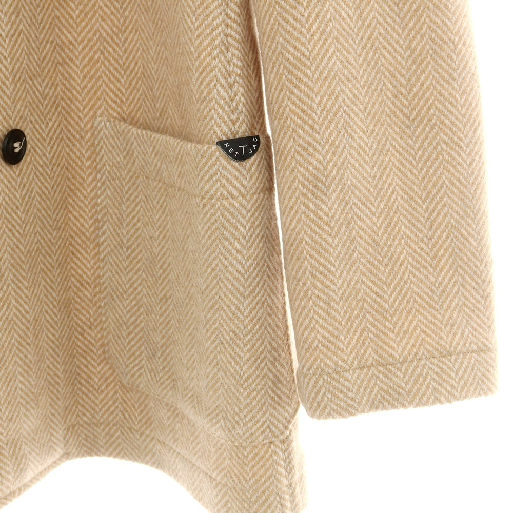 【中古】ティージャケット T-JACKET ウールナイロン ヘリンボーン織り ダブル6B カジュアルジャケット ベージュxホワイト【 M 】【 状態ランクB 】【 メンズ 】