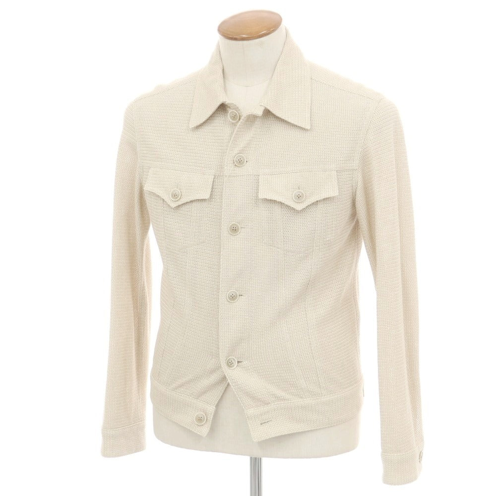 【中古】エレント リングヂャケット elento RING JACKET リネンシルク トラッカージャケット ベージュxホワイト【 L 】【 状態ランクB 】【 メンズ 】