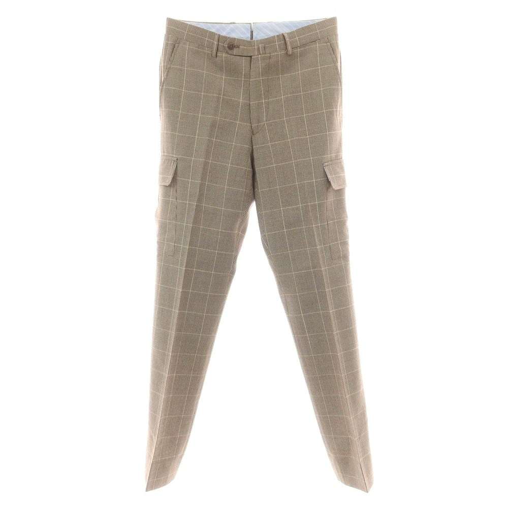 【中古】リネア パンタローニ Linea Pantaloni ウール ハウンドトゥースチェック カーゴスラックスパンツ ベージュxブラウン【 44 】【 状態ランクC 】【 メンズ 】