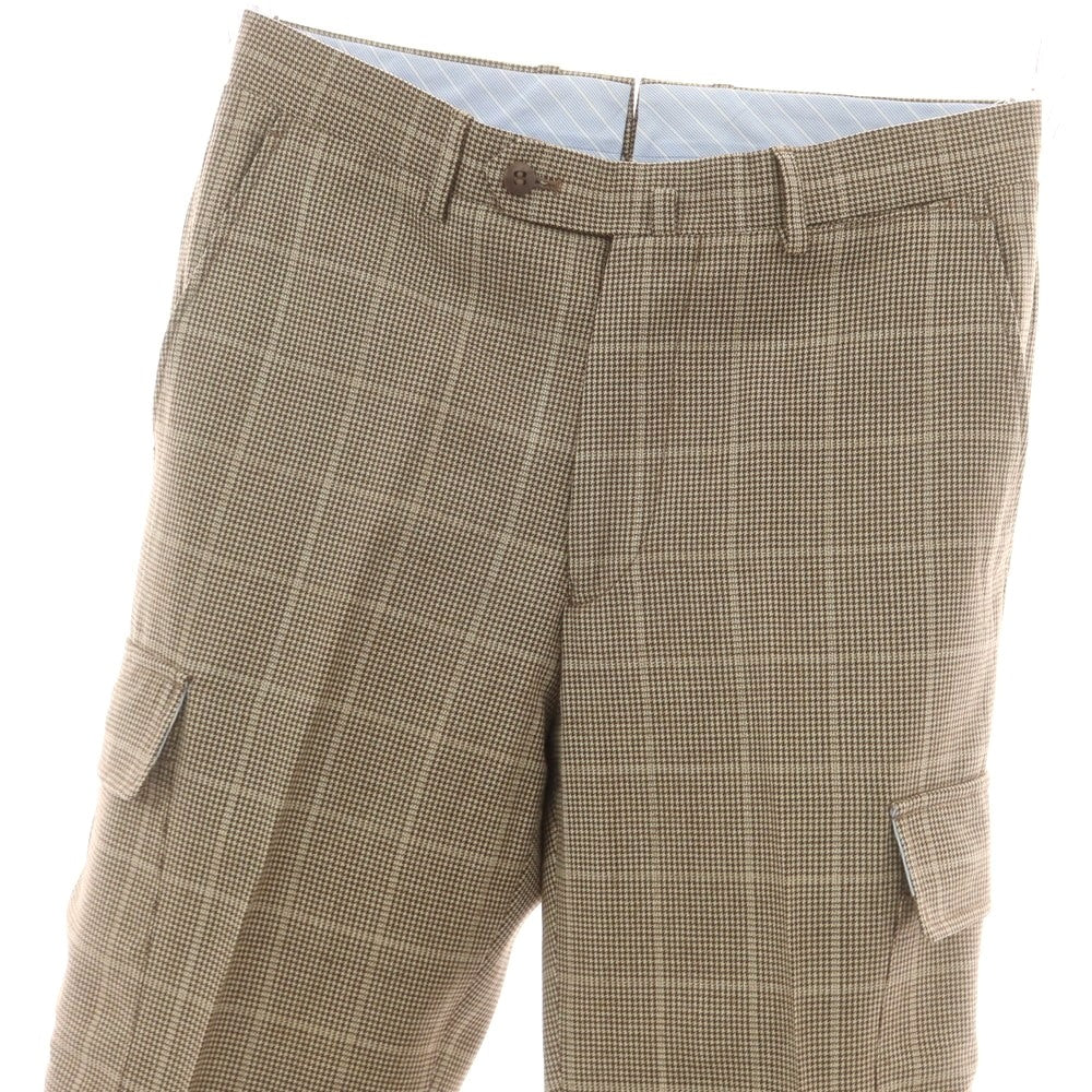 【中古】リネア パンタローニ Linea Pantaloni ウール ハウンドトゥースチェック カーゴスラックスパンツ ベージュxブラウン【 44 】【 状態ランクC 】【 メンズ 】